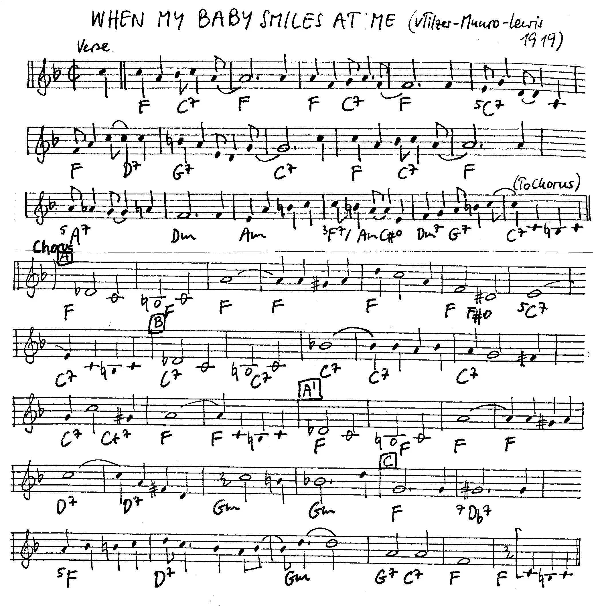 when my baby smiles at me free jazz leadsheet - Courtesy of the Jungle Jazz Band